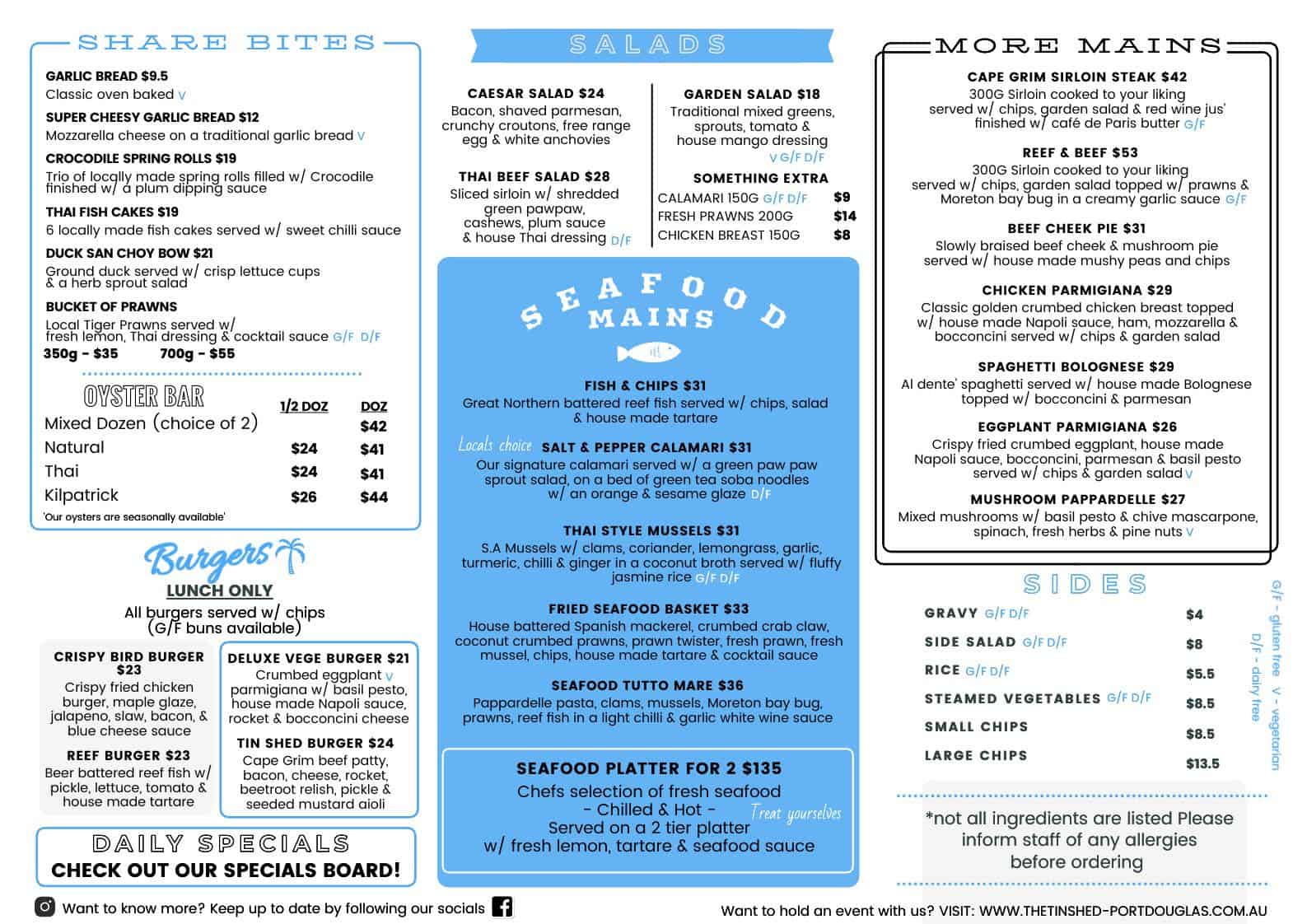 New Menu - Tin Shed Port Douglas